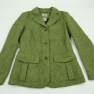 Beretta Womens Green Herringbone Virgin Wool Blazer Jacket Made in Italy Size 6